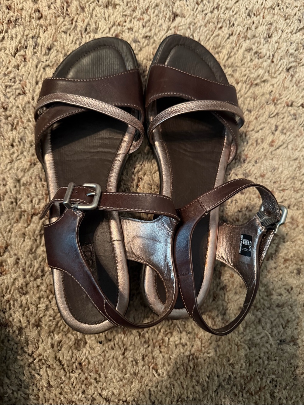 Ecco Brown Leather Cross-Strap Buckle Sandals